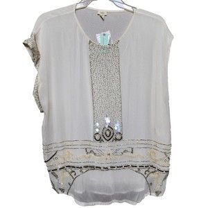 Anthropologie Plus White Embellished Lined Top Size 1X Retro Feel